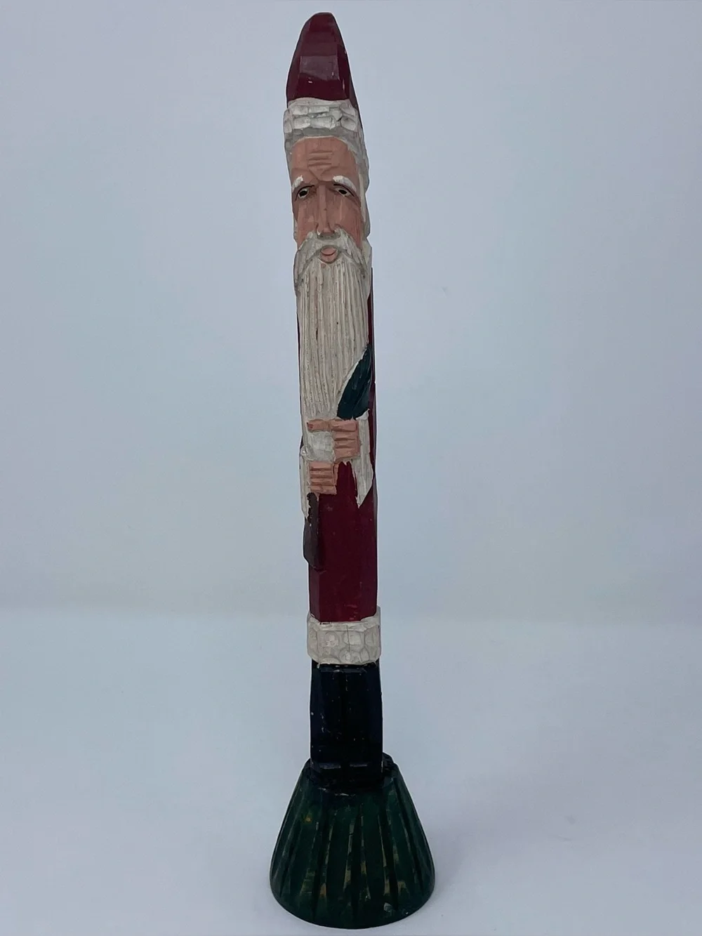 Vintage Hand Carved Wood Pencil Skinny Santa Claus Christmas Folk Art 11.5